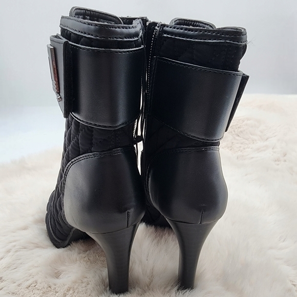 Karl Lagerfeld open toe zip up heeled boots black and silver hardware - Picture 6 of 10